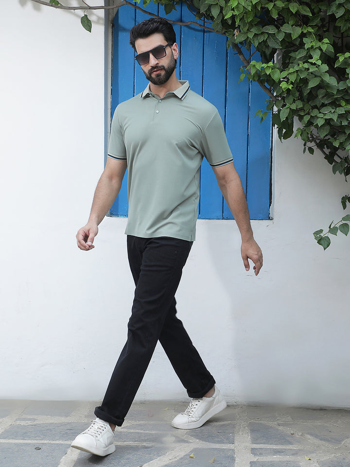 Green Polo Neck Knitted T-Shirt