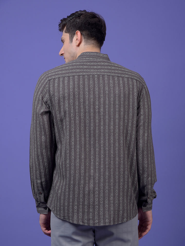 Grey Vertical Stripes Shirt