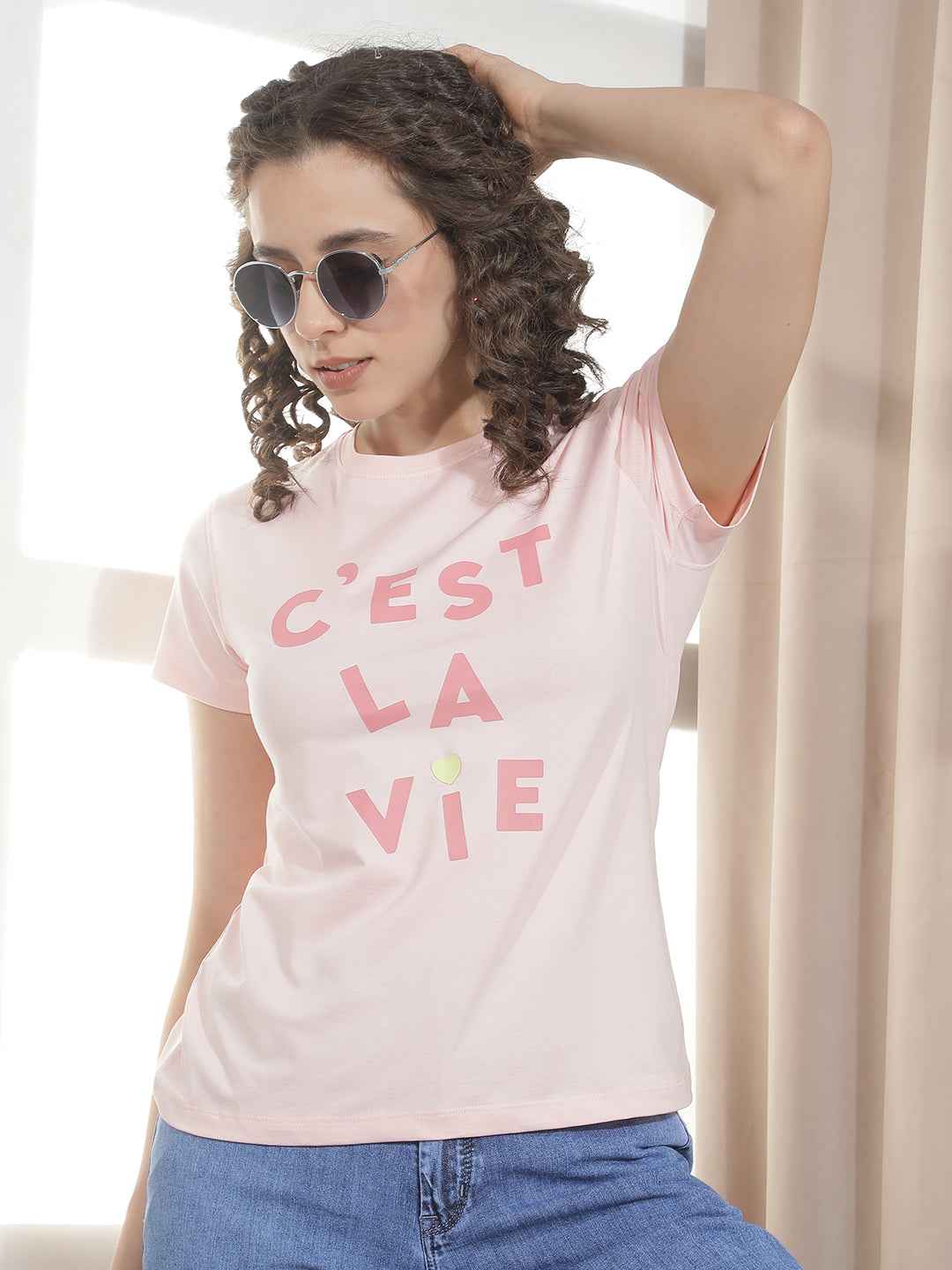 Pink Typographic Printed T-Shirt