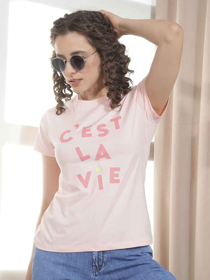 Pink Typographic Printed T-Shirt