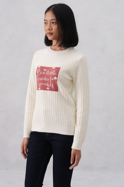 White Soft-Jacquard Quote Pullover
