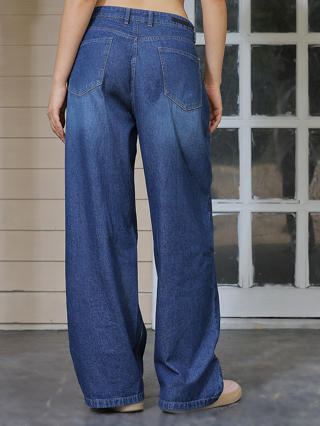 Blue 100% Cotton Wide Leg Jeans