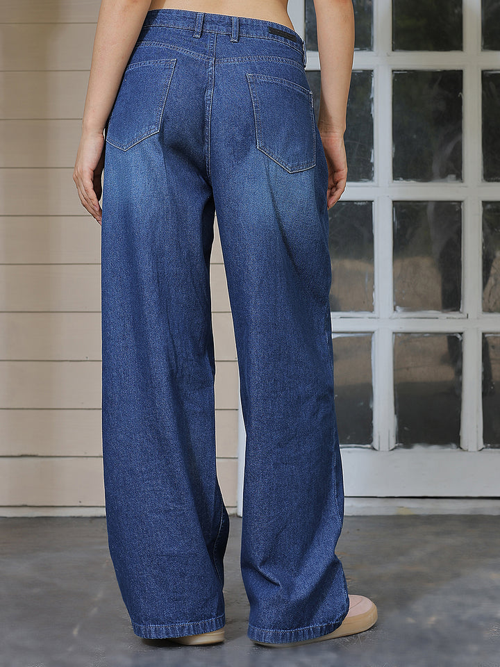 Blue 100% Cotton Wide Leg Jeans