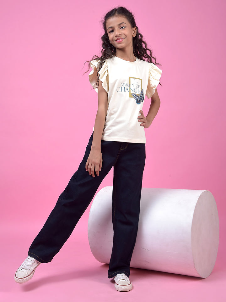 Cream Graphic Print T-Shirt