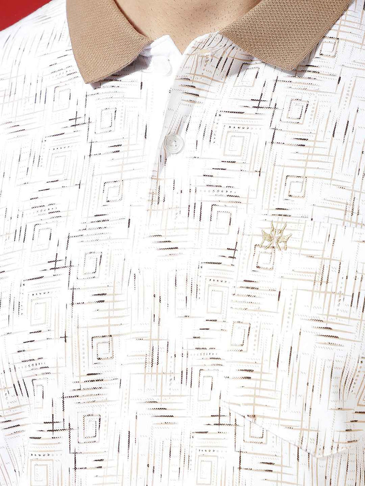 Brown Printed Polo Neck 100% Cotton T-Shirt