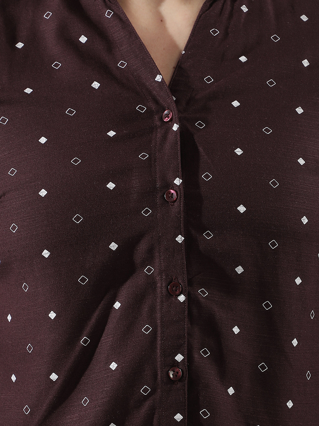 Wine Printed V-Neck Linen Shirt
