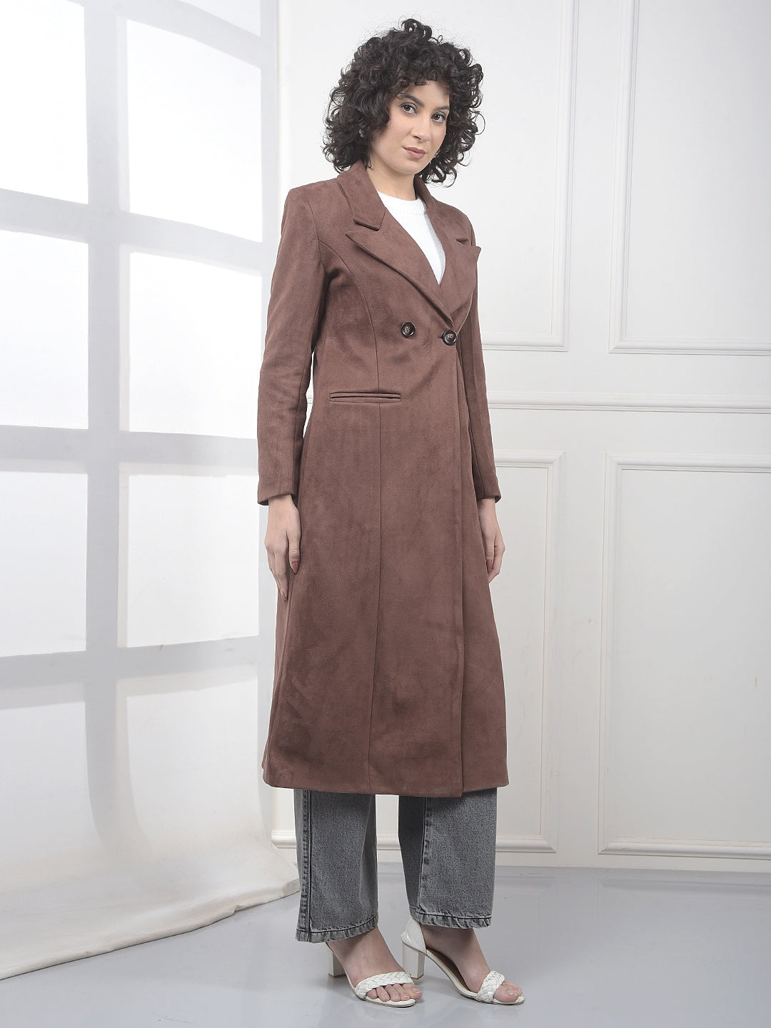 Brown Notched Lapel Double-Breasted Overcoat