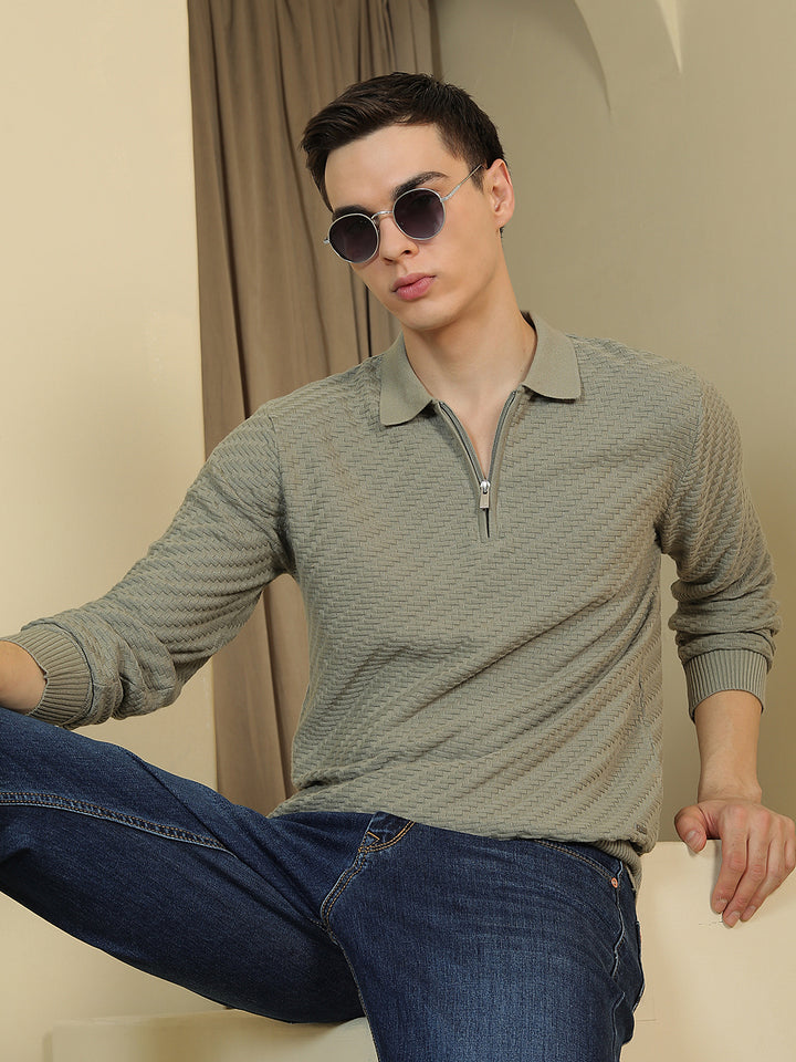 100% Cotton Green Polo Neck Sweater