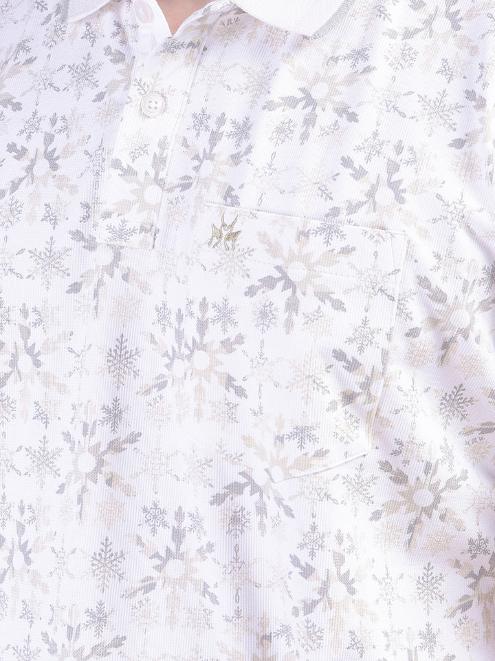 Olive Floral Print Polo-Neck T-Shirt