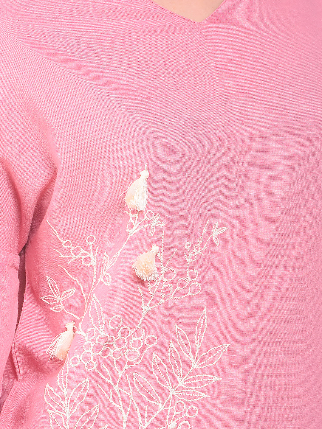 Pink Embroidered V-Neck Top