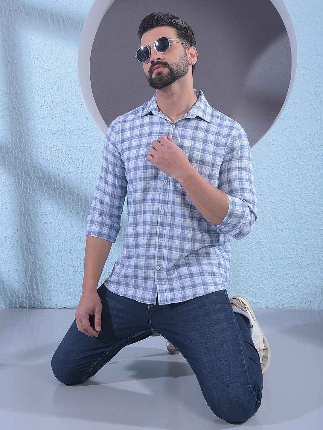 Blue Checked 100% Cotton Shirt