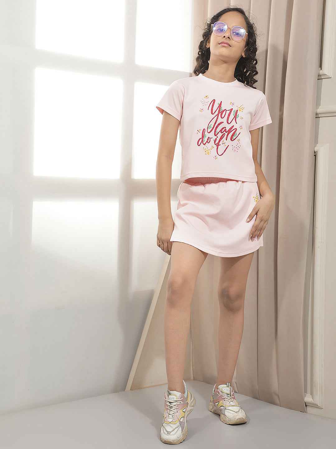 Pink Embellished Mid-Thigh Length Skorts