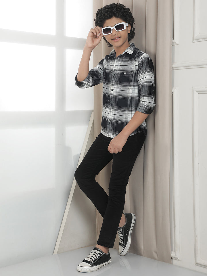 Black Checked 100% Cotton Corduroy Shirt