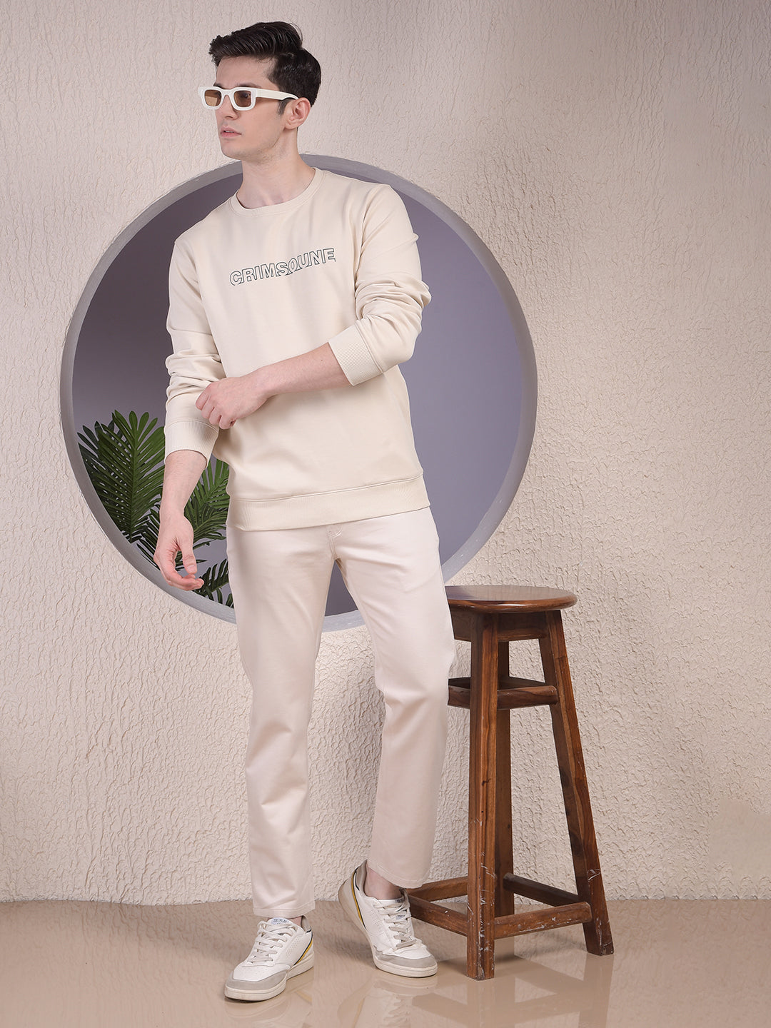 Beige Typographic Print Sweatshirt