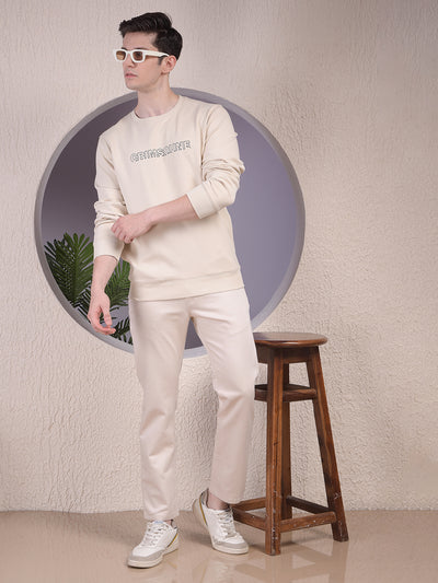 Beige Typographic Print Sweatshirt