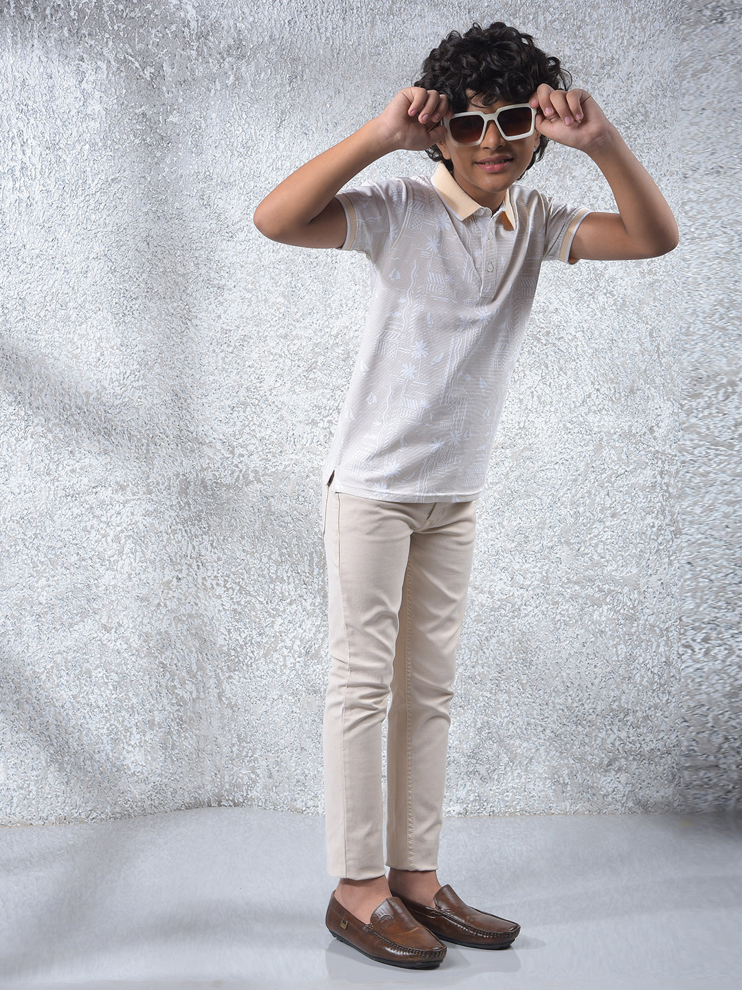 Peach Printed Polo Neck T-Shirt