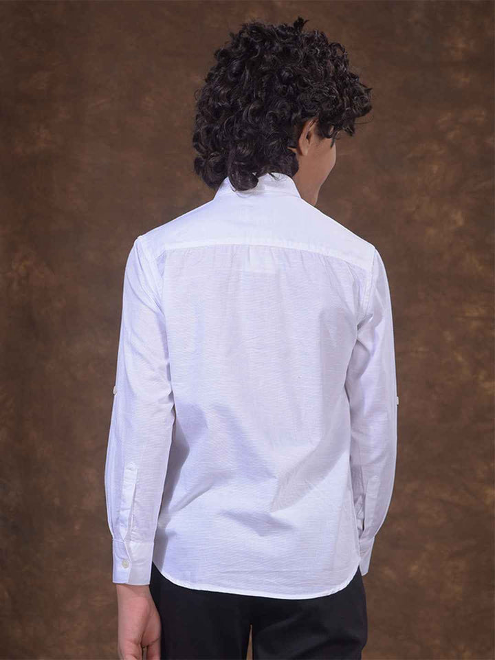 White Textured Linen Shirt