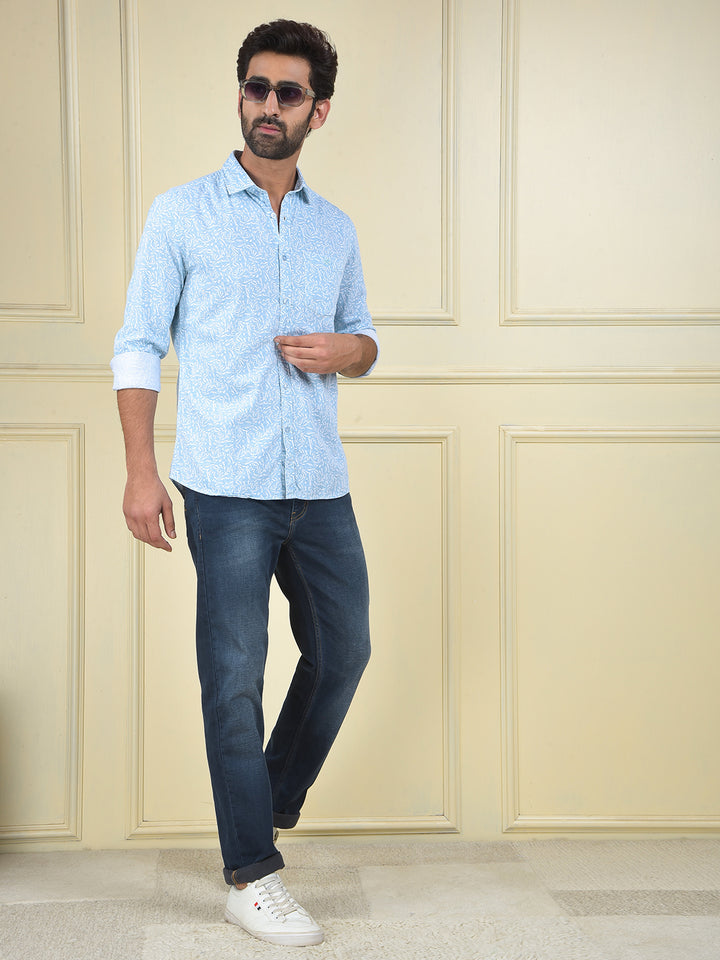 Blue Printed 100% Cotton Shirt