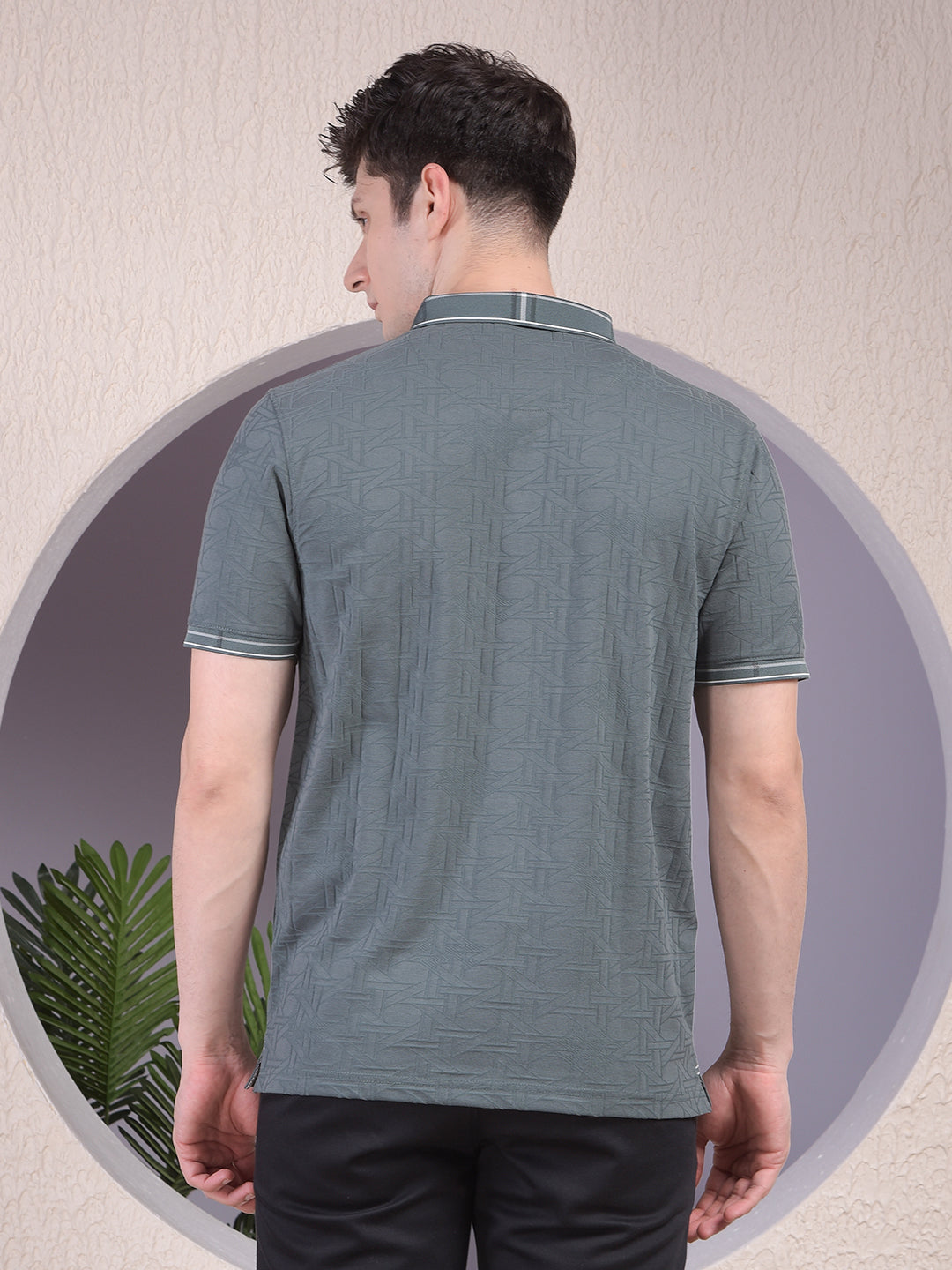 Green Printed Polo-Neck T-Shirt