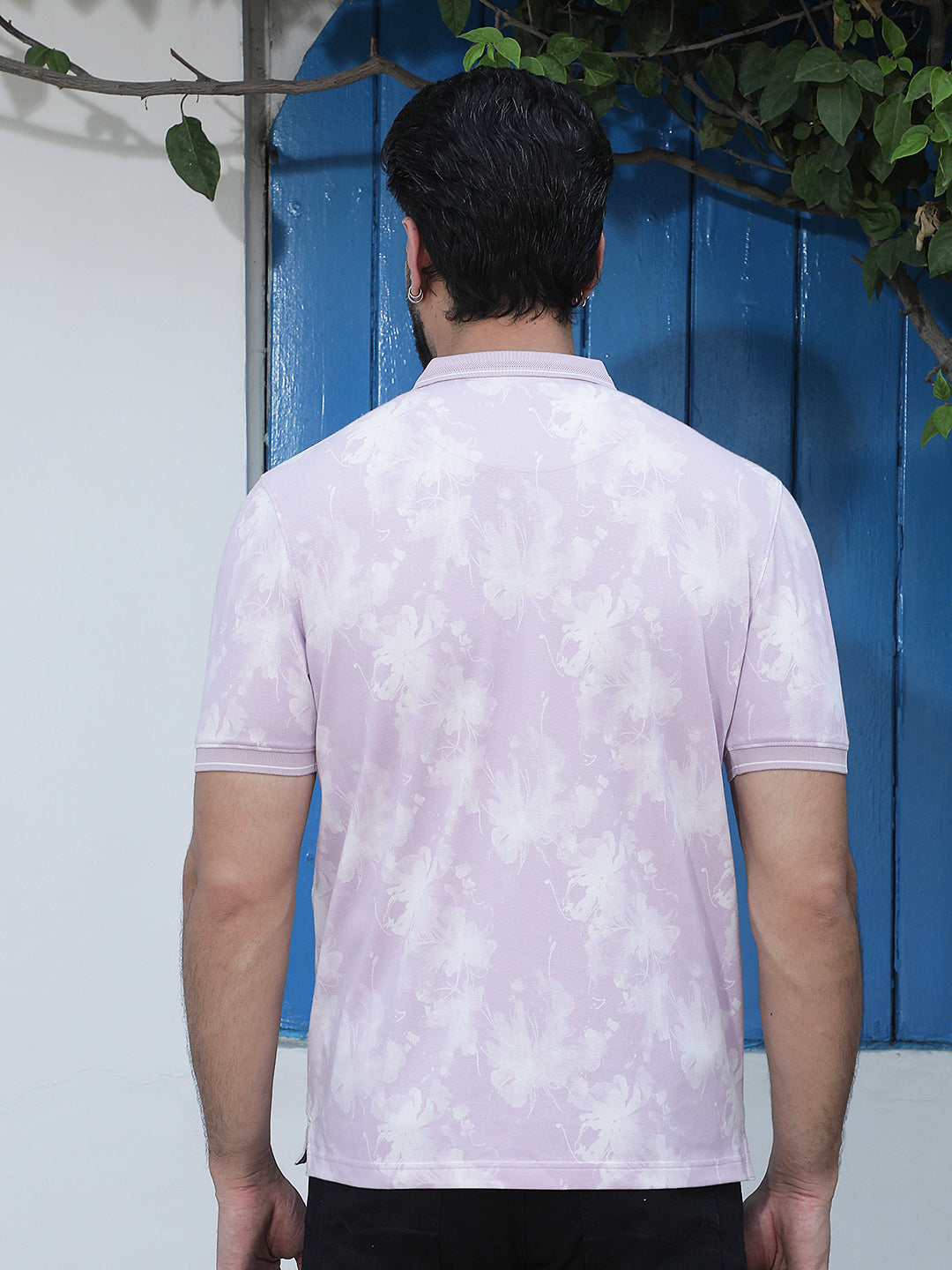 Pink Floral Print Polo Neck T-Shirt