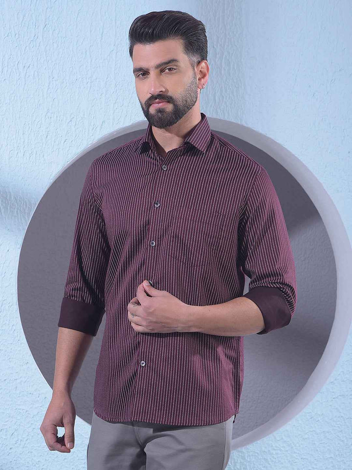 Wine Vertical Stripes Shirt