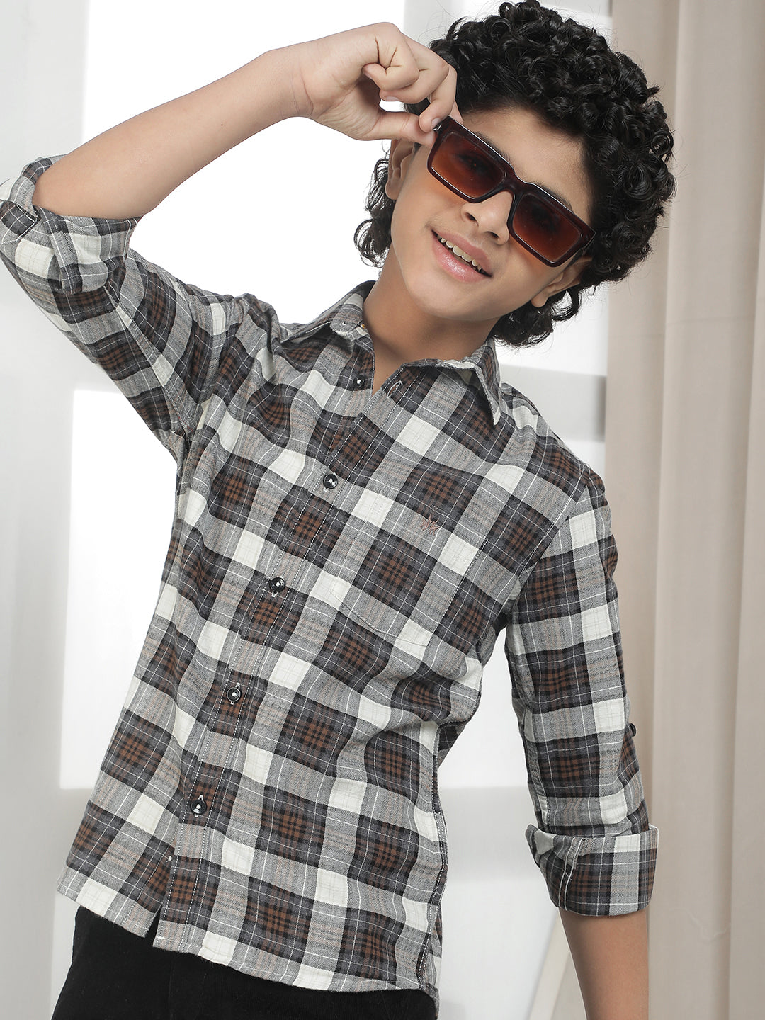 Grey Checked 100% Cotton Shirt