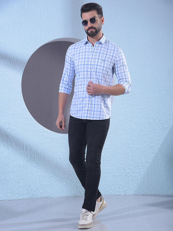 Blue 100% Cotton Checked Shirt