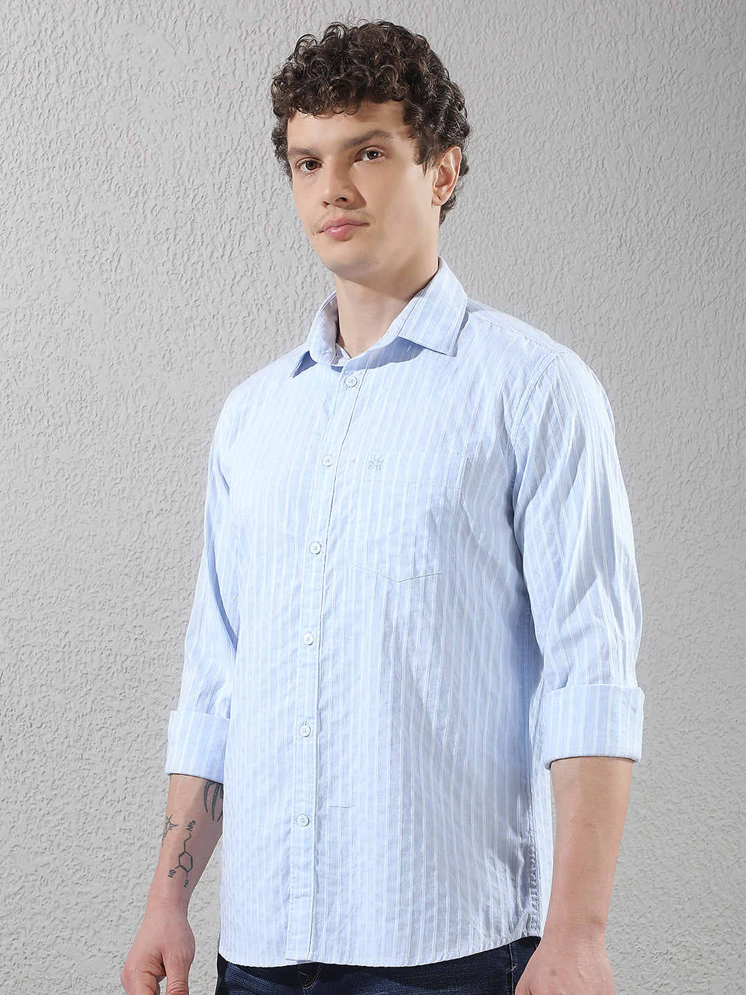 Sky Blue Vertical Stripes Shirt
