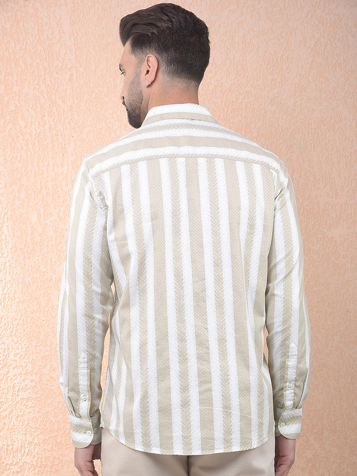 Beige Vertical Stripes 100% Cotton Shirt