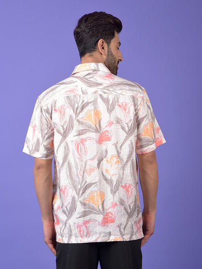 Peach Floral Print Resort Collar Shirt
