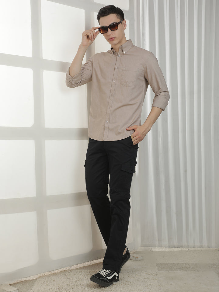 Khaki Button-Down Collar 100% cotton Shirt