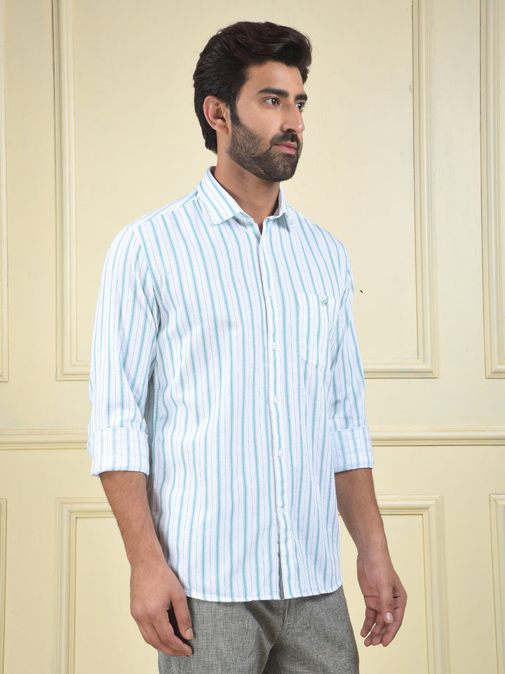 Green Vertical Stripes 100% Cotton Shirt