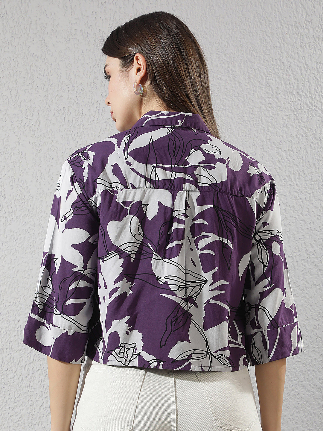 Purple Graphic Print Cropped Shirt
