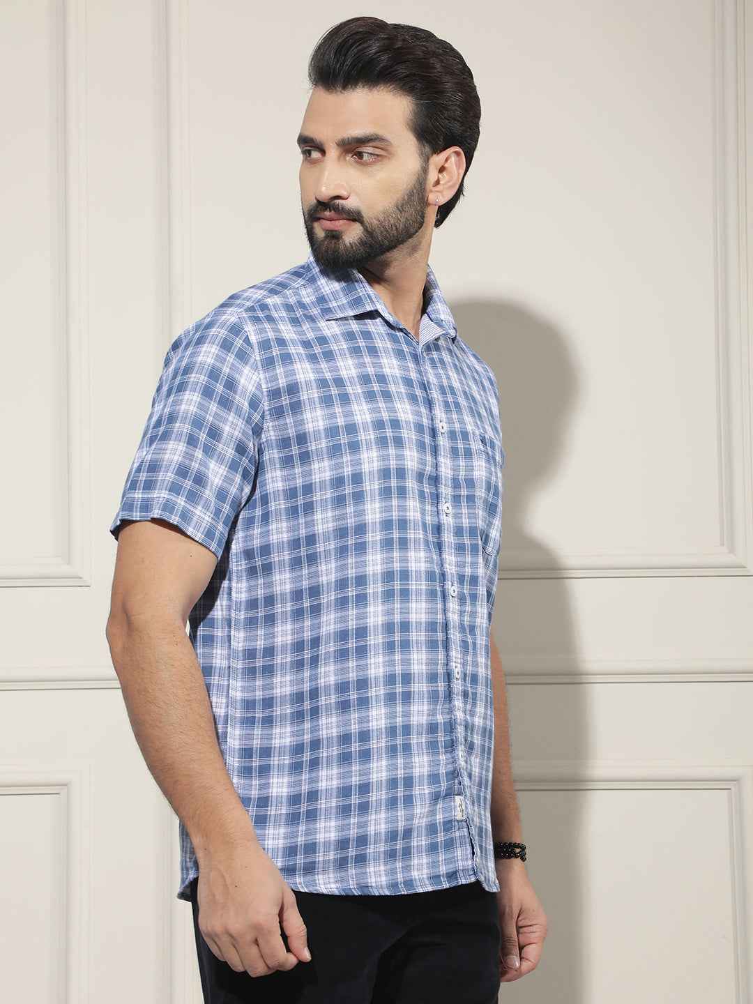 Blue Checked 100% Cotton Shirt