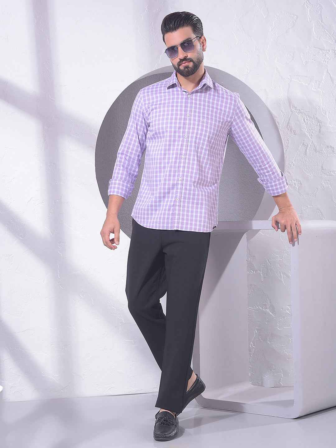 Purple Checked 100% Cotton Shirt
