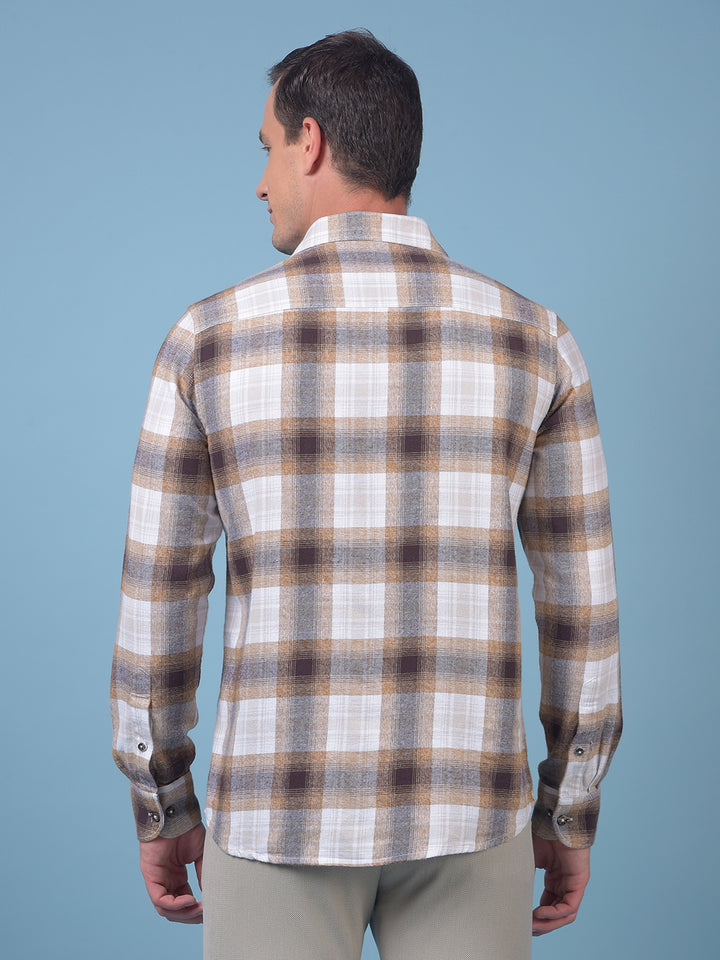 Brown Checked 100% Cotton Shirt