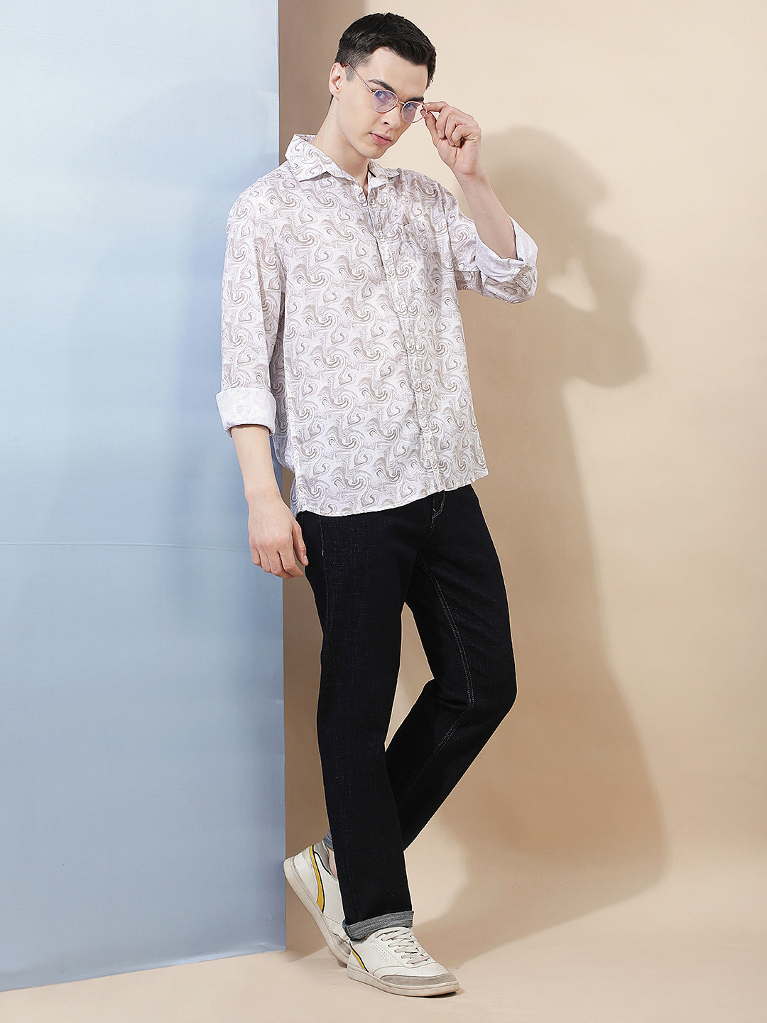 Linen Brown Abstract Print Shirt