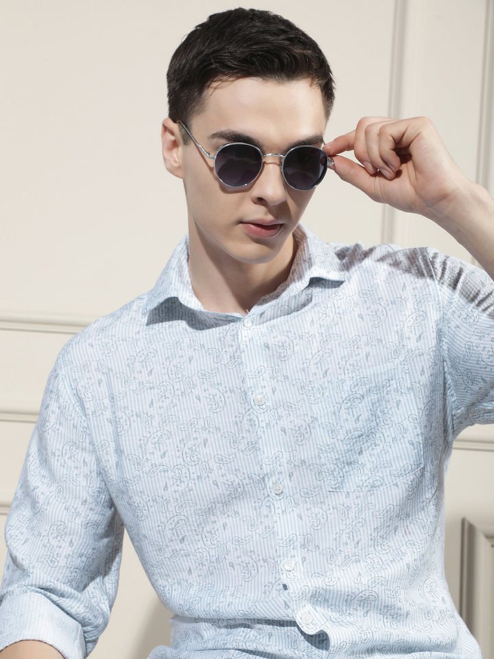 Relaxed Pacific Blue Printed Shirt