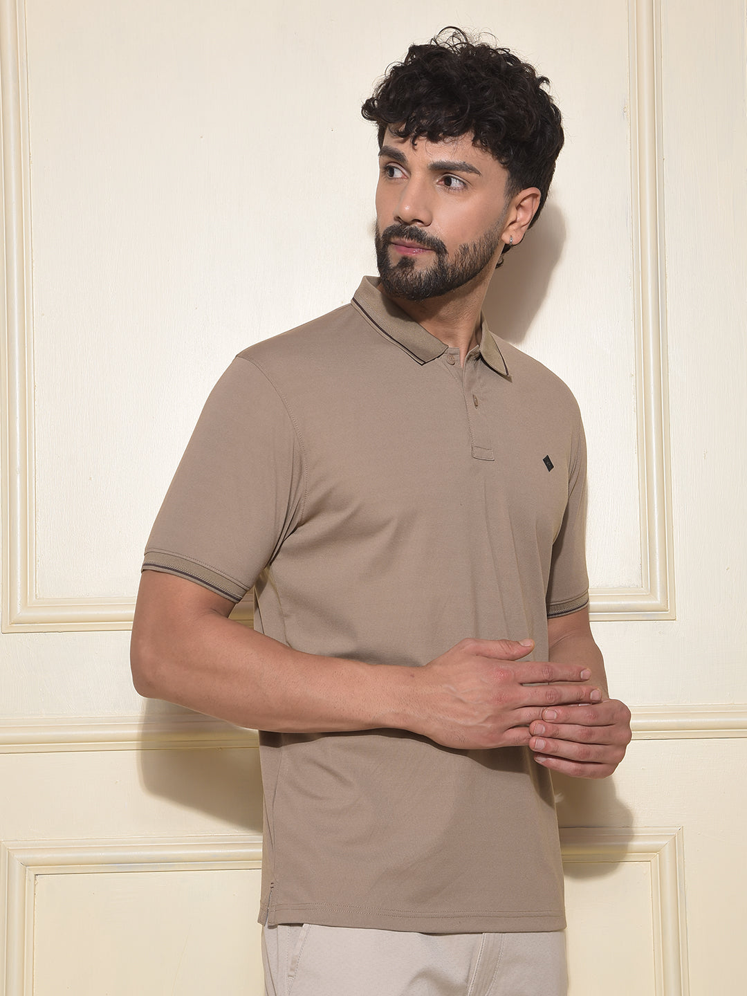 Beige Polo-Neck T-Shirt