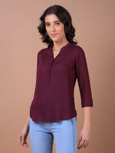 Maroon V-Neck Top