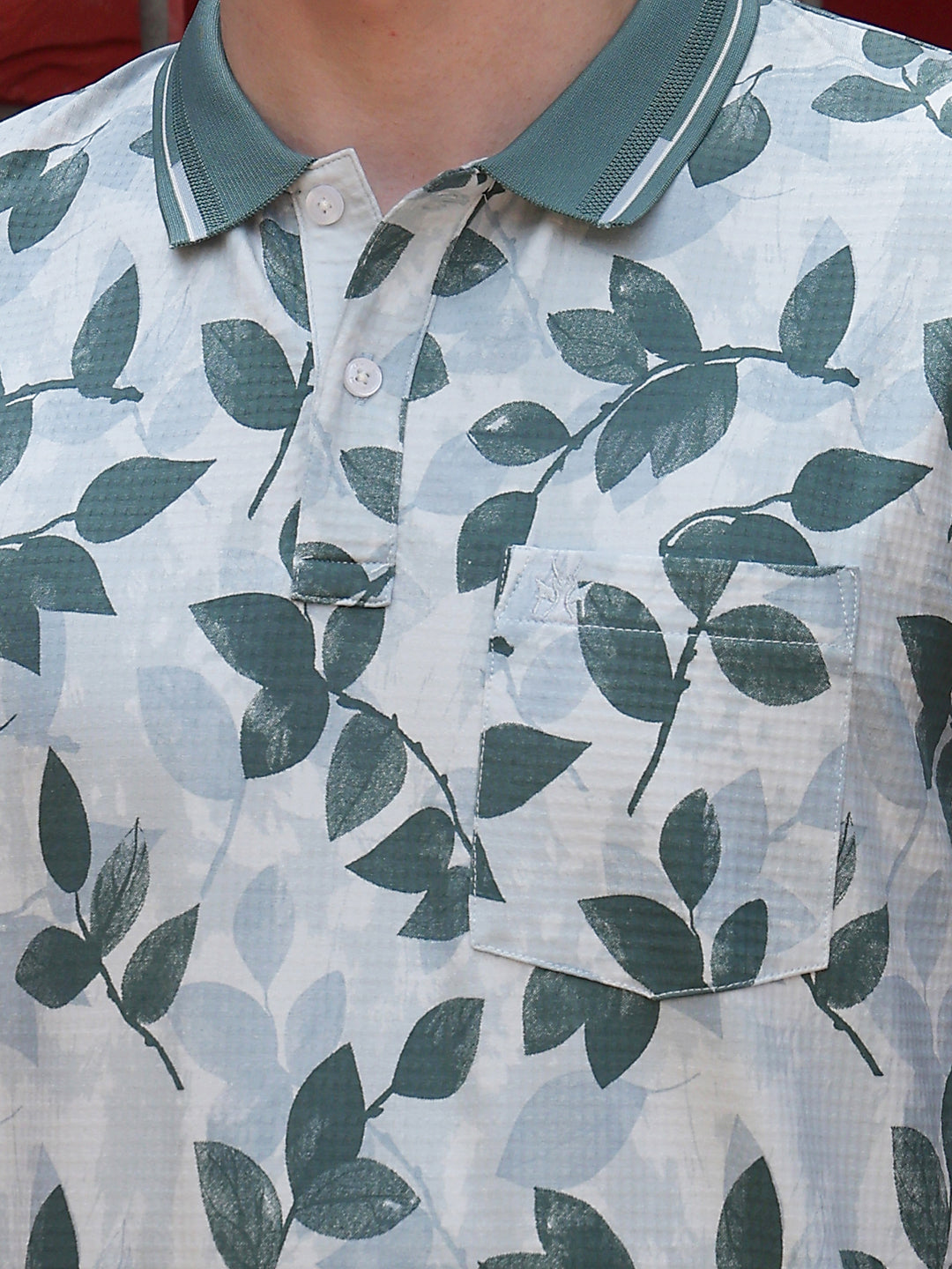 Blue Floral Print Polo Neck T-Shirt