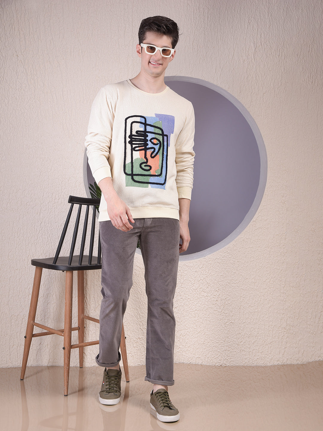 Beige Embroidered Sweatshirt