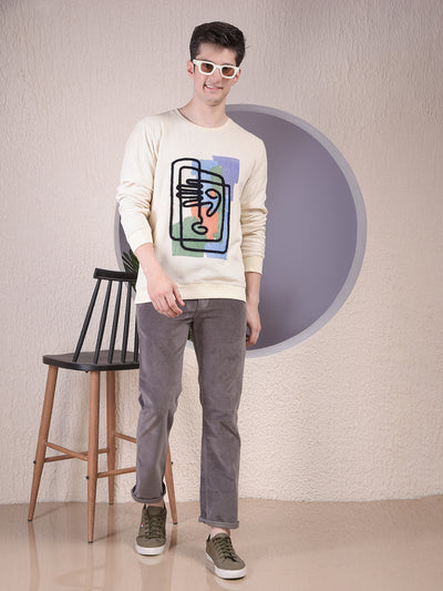 Beige Embroidered Sweatshirt