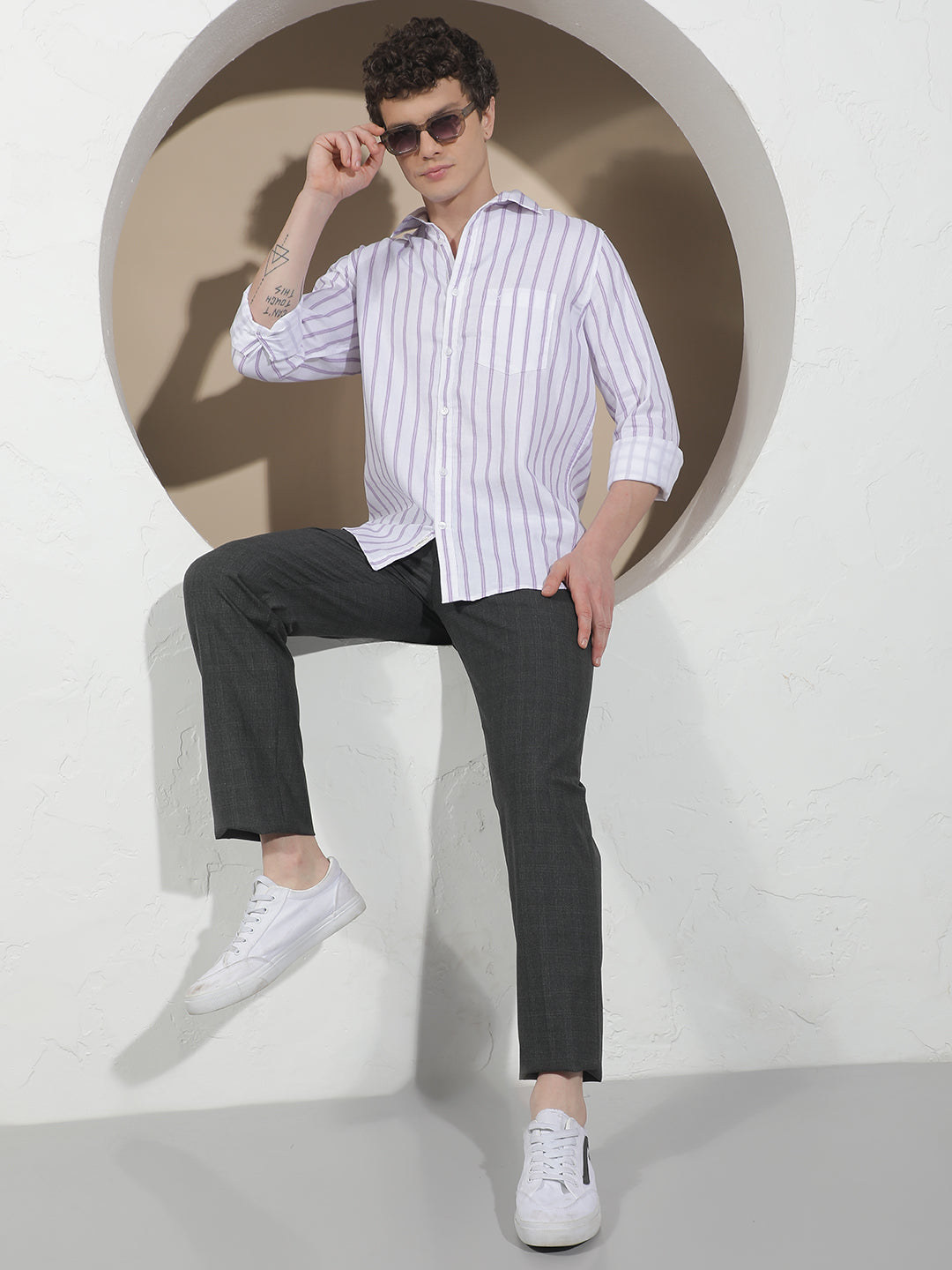 Purple Vertical Stripes 100% Cotton Shirt