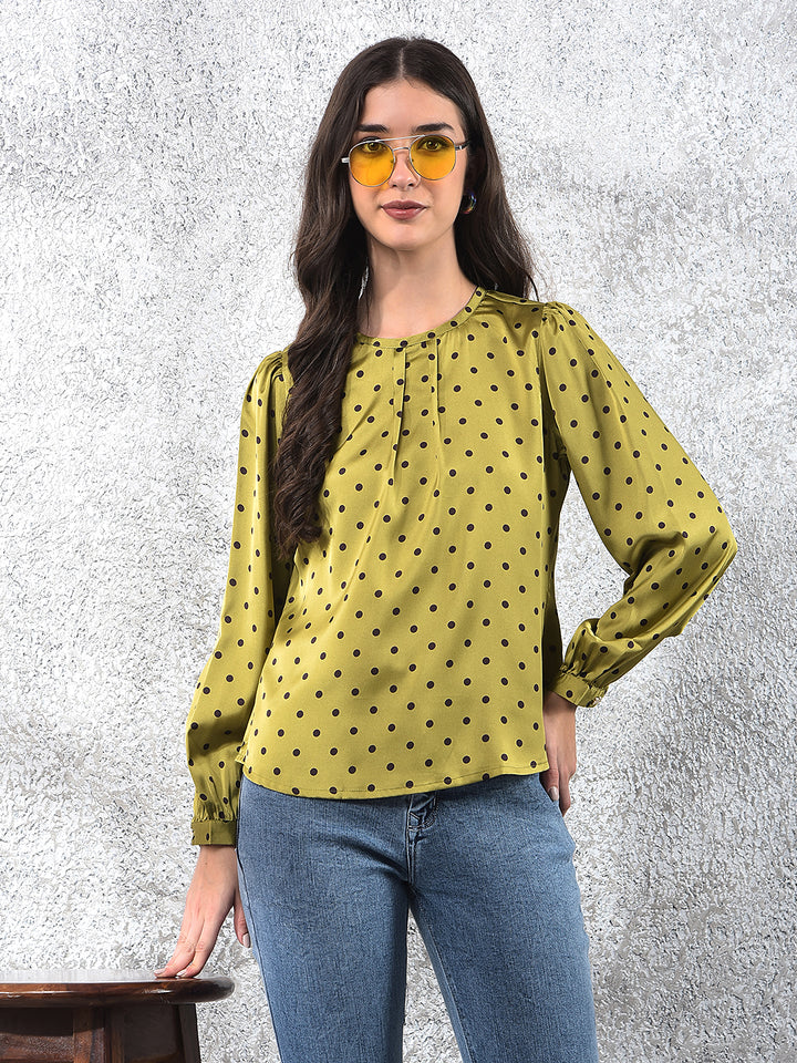 Trendy Olive Polka Dots Top