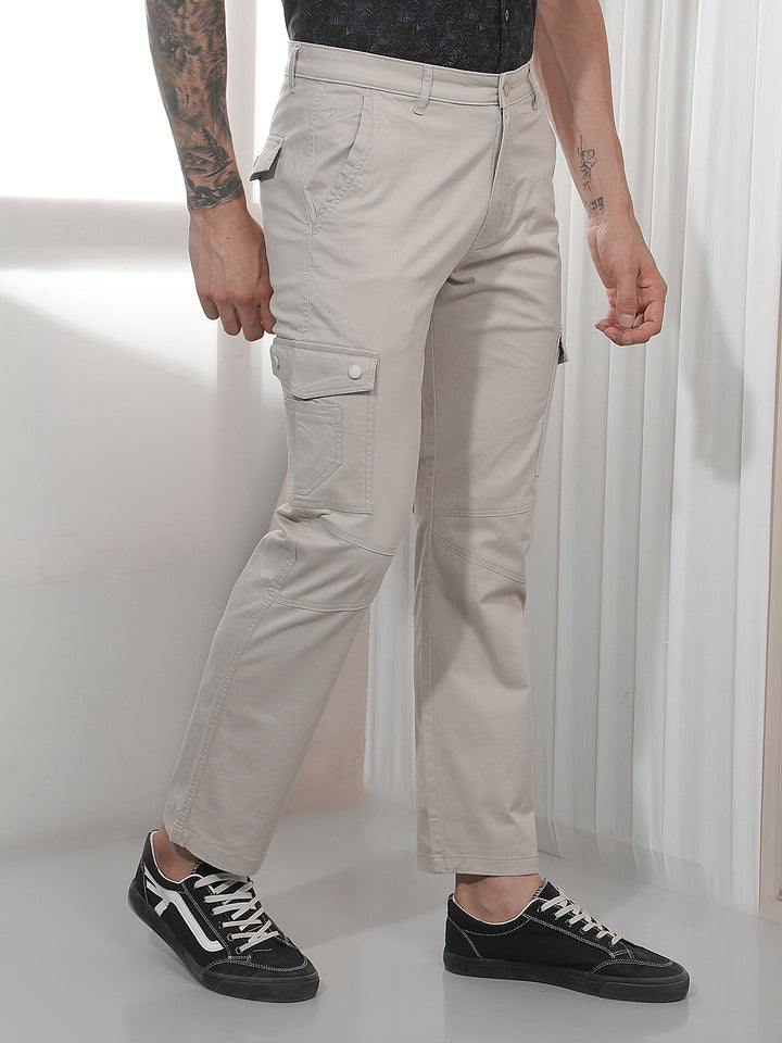 Comfortable Cream Casual Cargo Trousers
