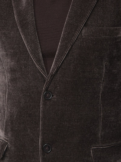 Wine Notched Lapel Knitted Single-Breasted Blazer
