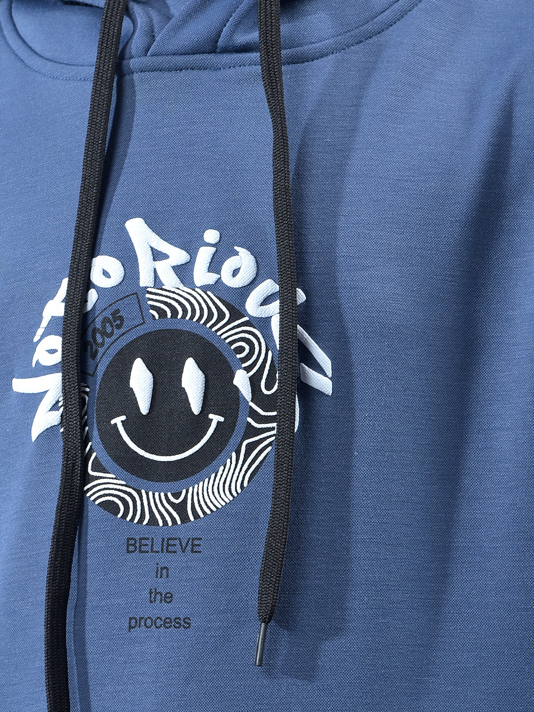 Blue Embellished Hooded Neck Sweatshirt