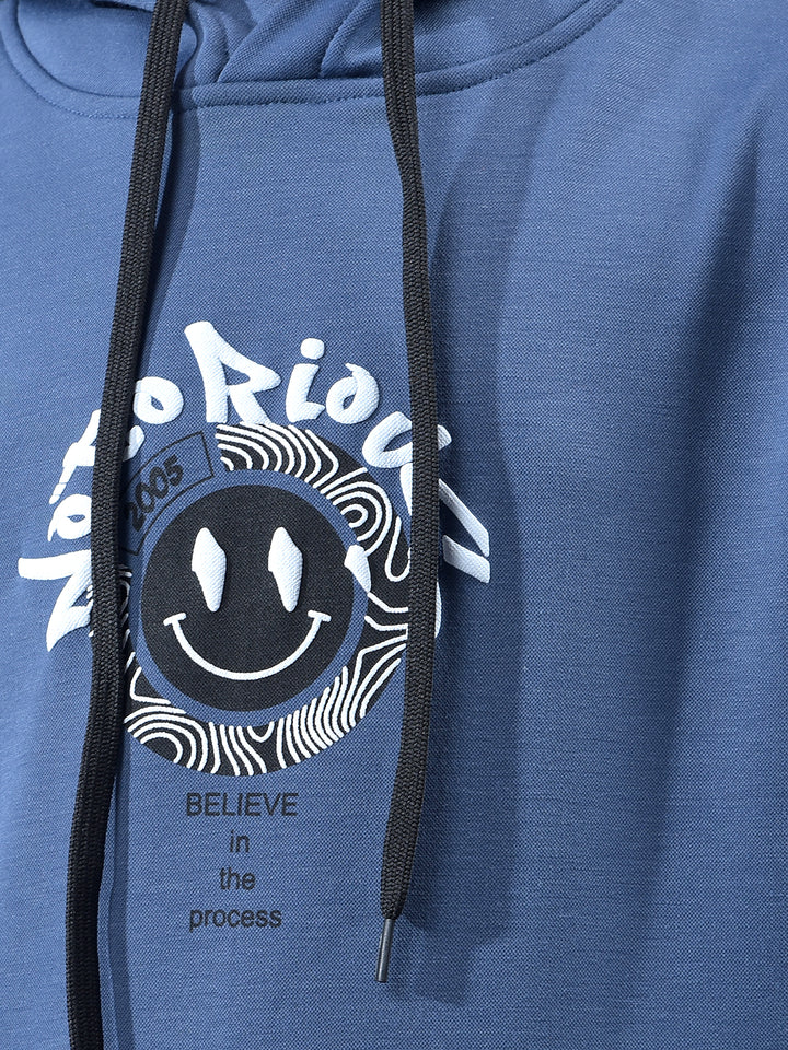 Blue Embellished Hooded Neck Sweatshirt