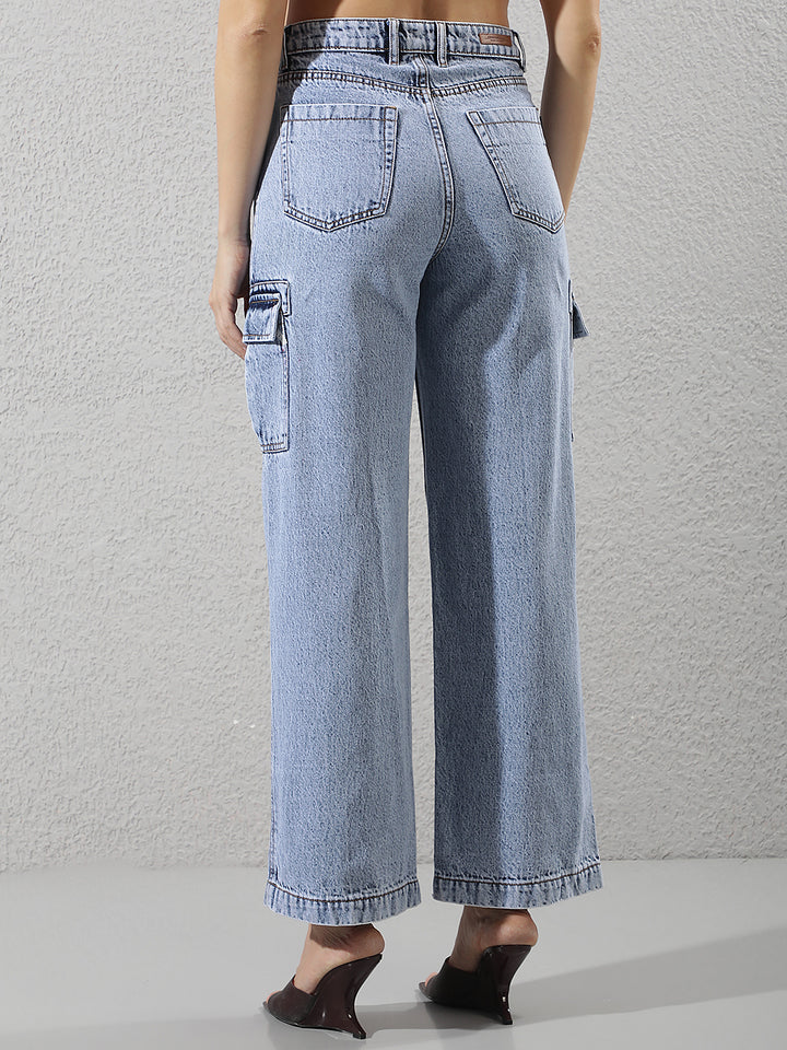 Blue 100% Cotton Cargo Jeans